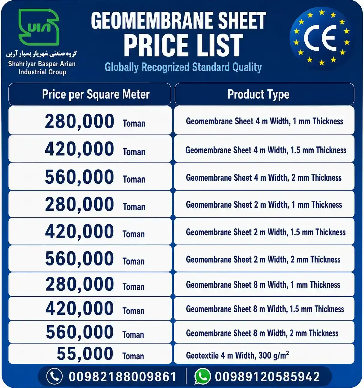 Today's Geomembrane Price List 2026