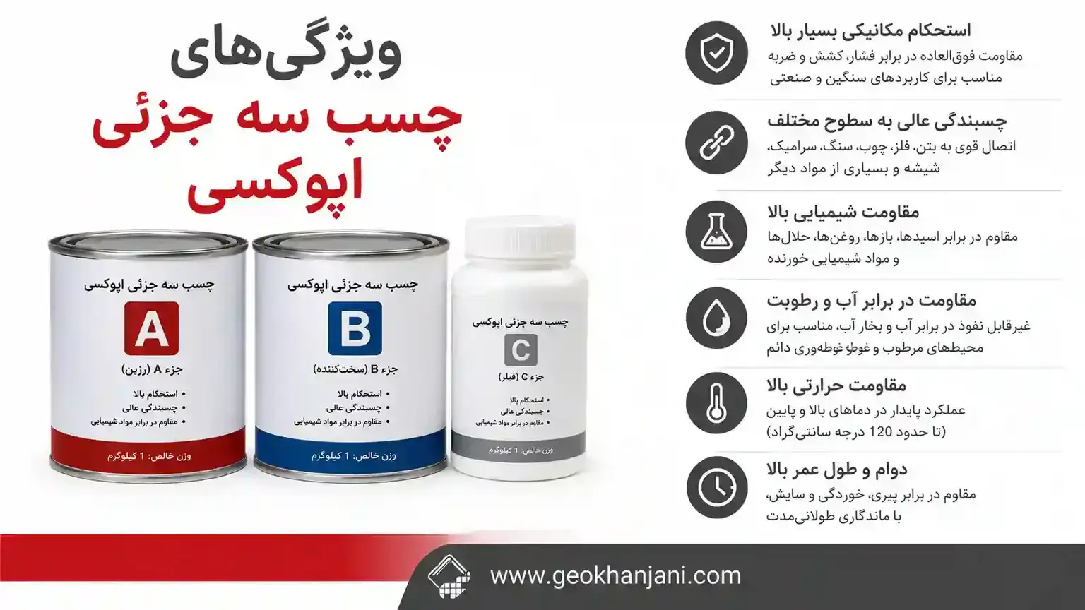 ویژگیهای چسب سه جزئی اپوکسی ویژگیهای چسب سه جزئی اپوکسی