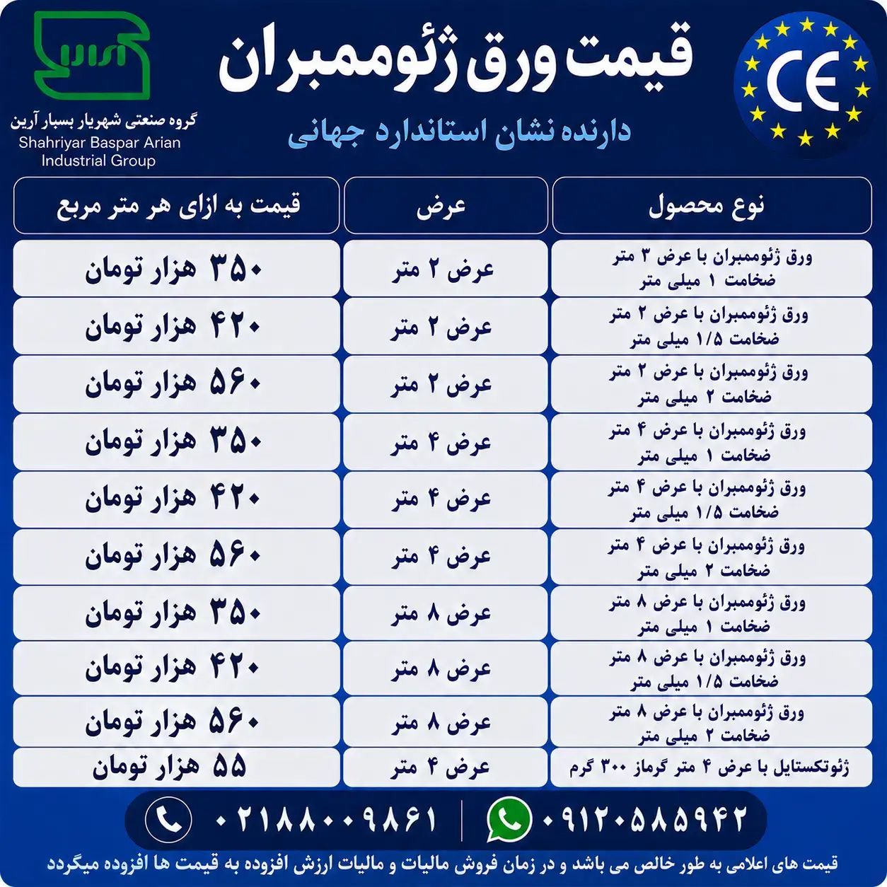  قیمت ورق ژئوممبران امروز | لیست قیمت تمامی ضخامت‌ها + مشاوره رایگان reload