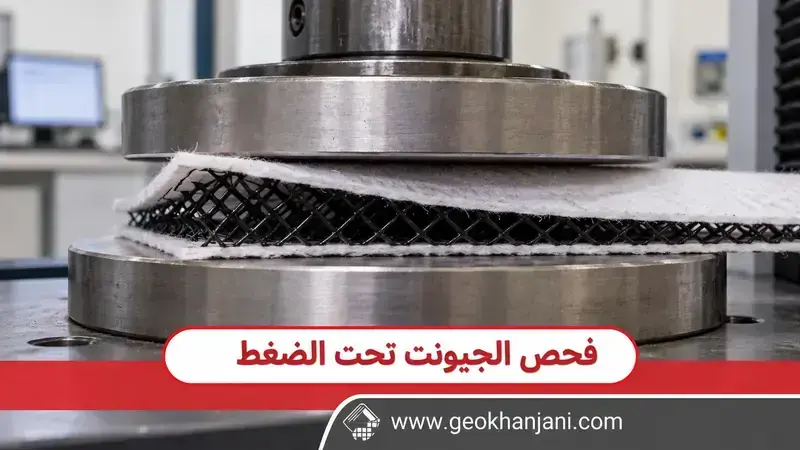 عينة جيونت بين طبقات جيوتكستيل داخل جهاز ضغط توضيحي